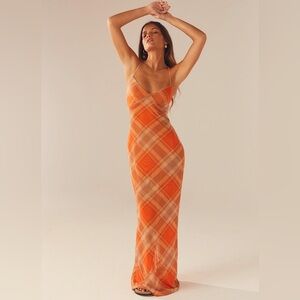 Peppermayo Orange Plaid Maxi Dress